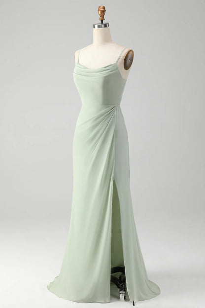 Sheath Spaghetti Straps Floor Length Chiffon Bridesmaid Dress