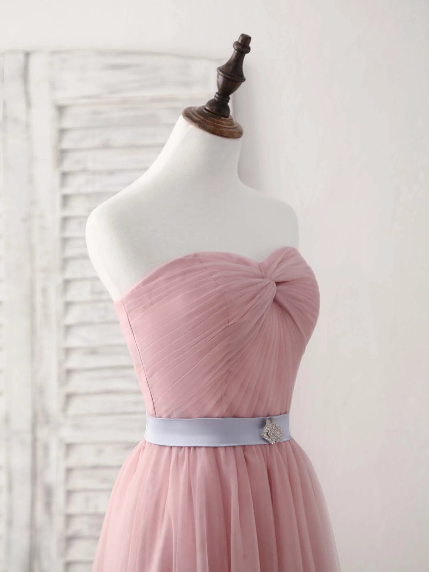 Sweetheart Neck Tulle Long Prom Dress, Aline Pink Bridesmaid Dress