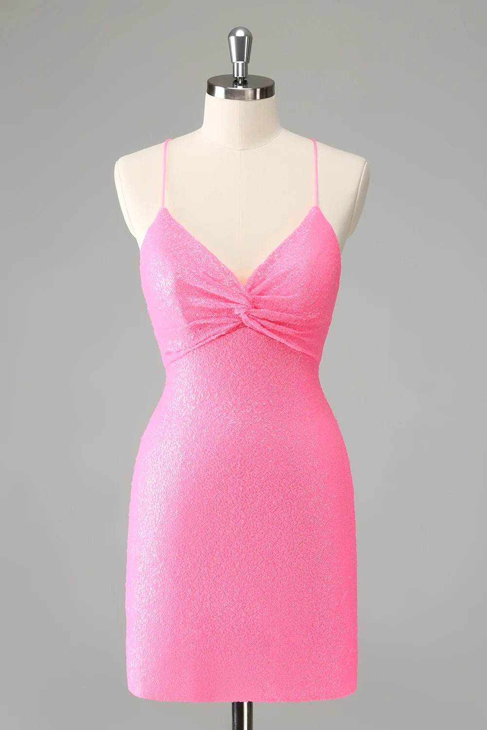 Pink Bodycon Spaghetti Straps Sequins Short Homecoming Dress