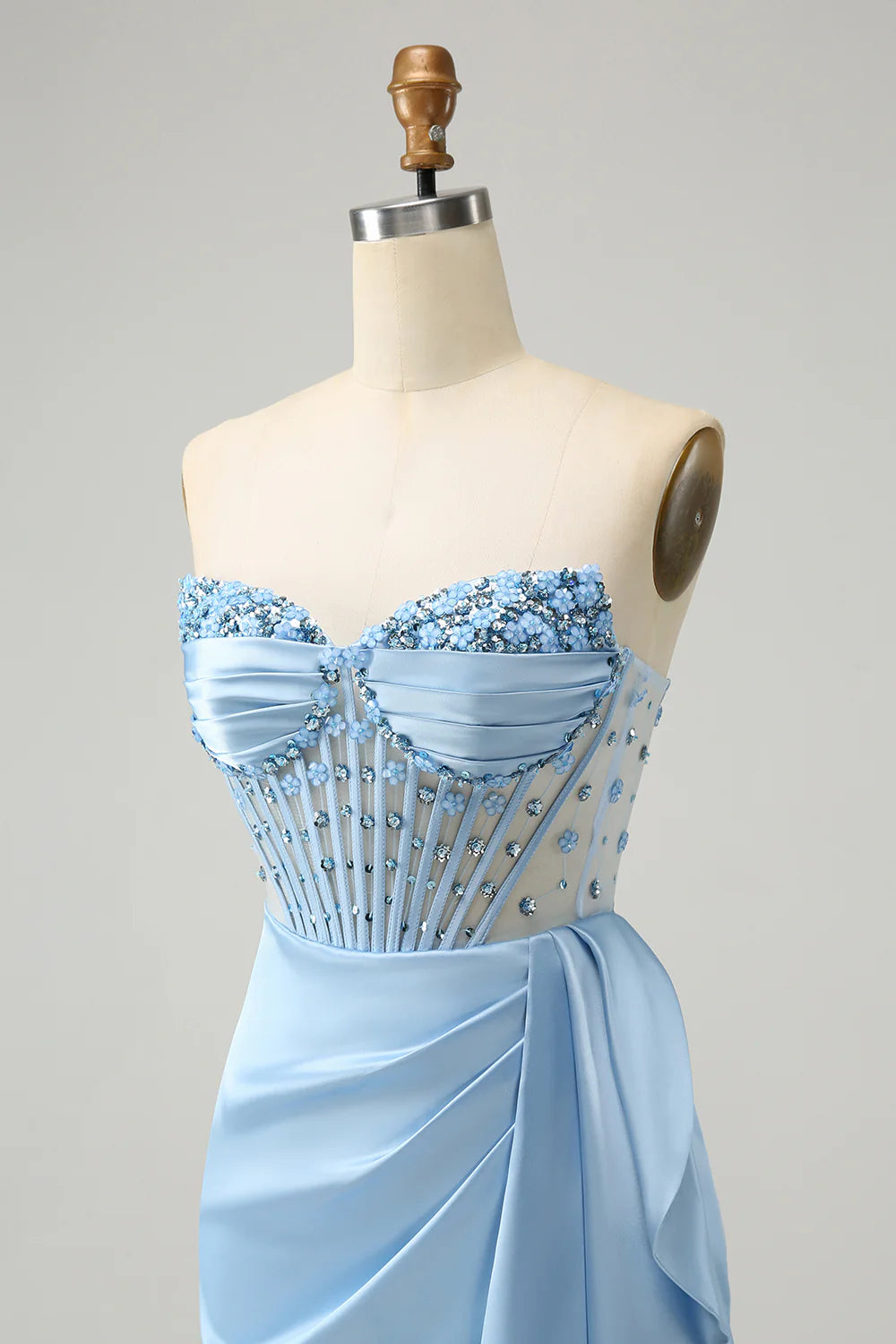 Blue Bodycon Sweetheart Pleated Corset Short Homecoming Dress