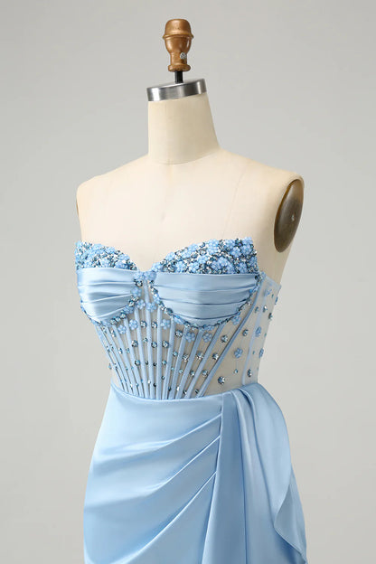 Blue Bodycon Sweetheart Pleated Corset Short Homecoming Dress