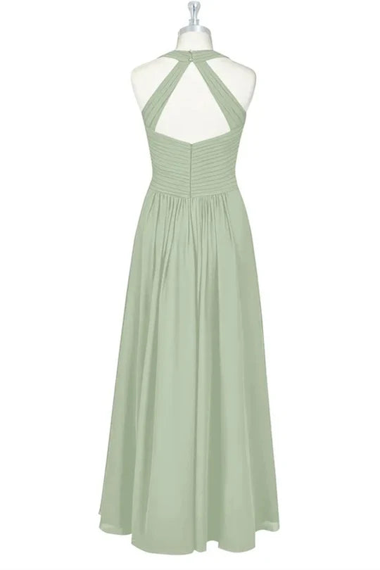 Chiffon Halter A-Line Long Maid of Honor Dress