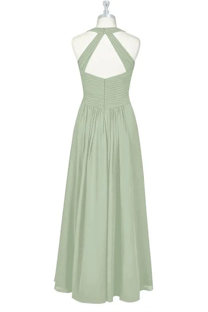 Chiffon Halter A-Line Long Maid of Honor Dress