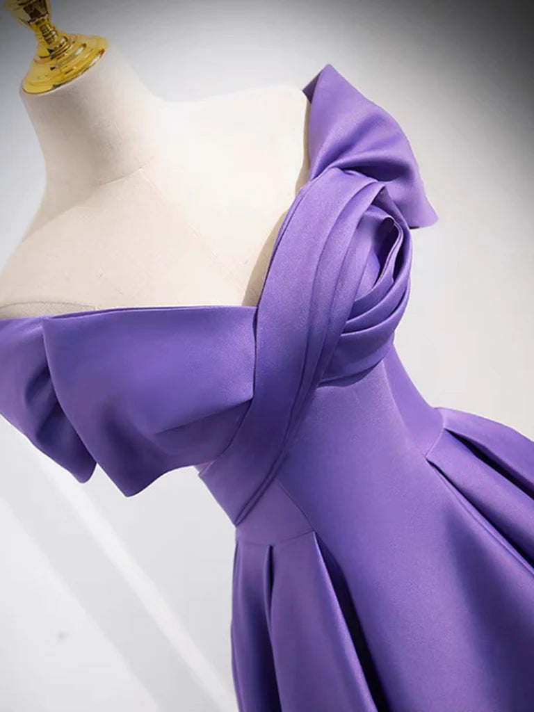 Off Shoulder Satin Purple Long Prom Dress Purple Long Prom Dress