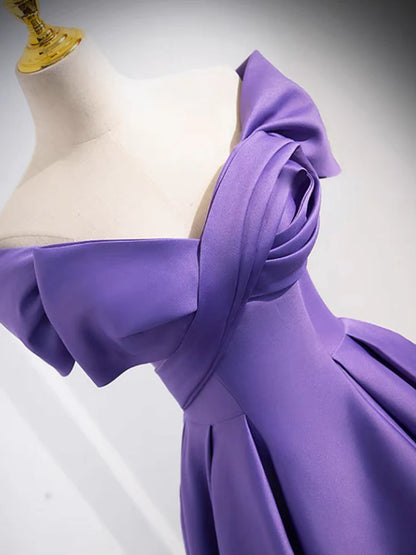 Off Shoulder Satin Purple Long Prom Dress Purple Long Prom Dress