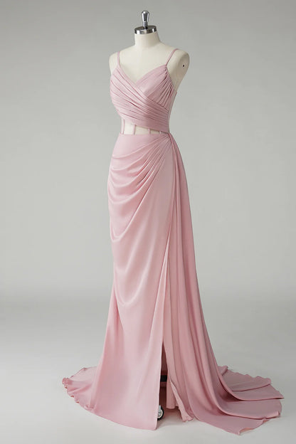 OKBBN mermaid slim shoulder straps, side straps, pleated tight corset, long evening gown
