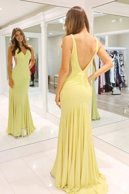 OKBBN Charming Mermaid V-neck Elastic Satin Ball Dress
