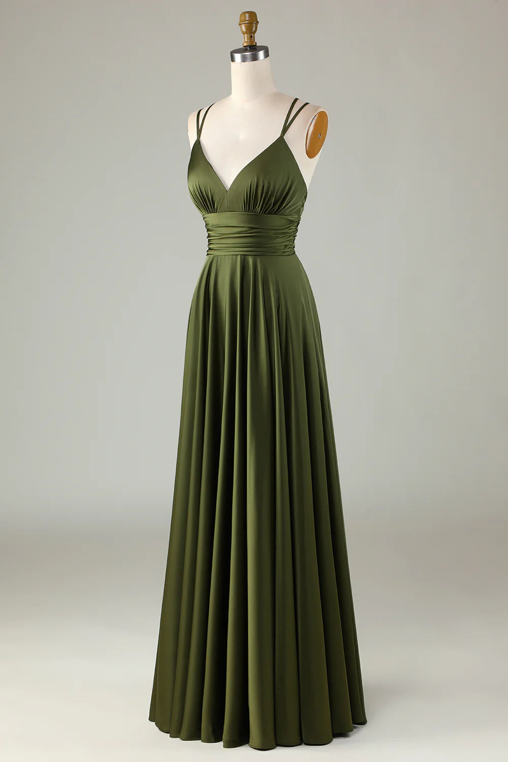 OKBBN A-line sleeveless thin shoulder strap long bridesmaid dress