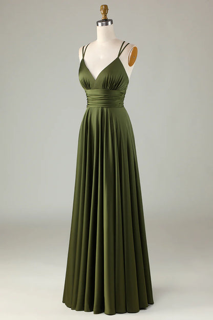 OKBBN A-line sleeveless thin shoulder strap long bridesmaid dress