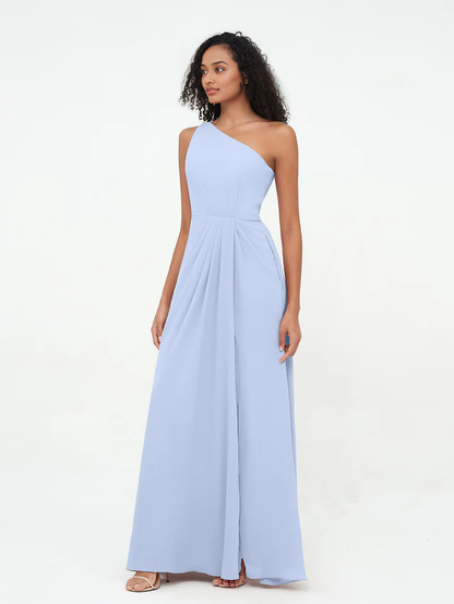 OKBBN shoulder slit chiffon bridesmaid dress