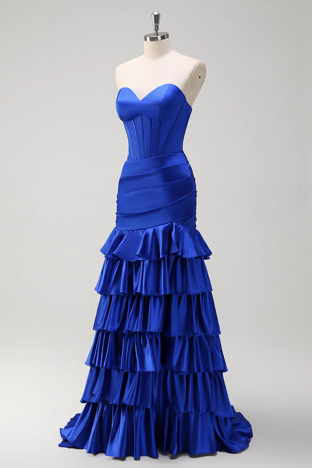 OKBBN off shoulder pleated tight corset layered long ball dress