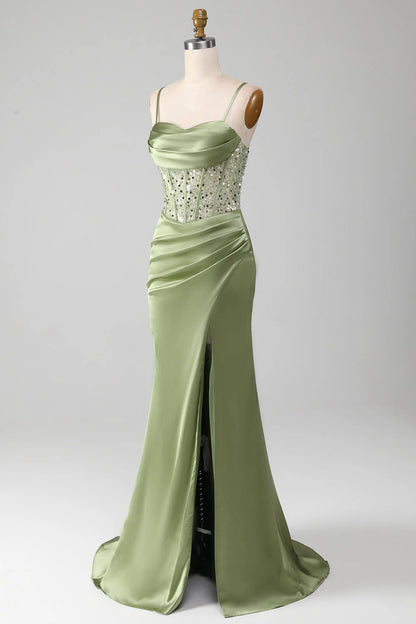 OKBBN mermaid sequin pleated tight corset satin evening gown
