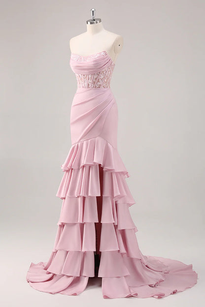 OKBBN Beautiful Mermaid Lace Layered Ruffle Evening Dress
