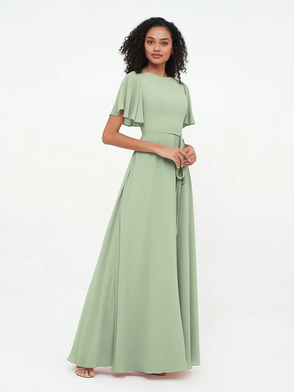 OKBBN elegant flowing sleeve chiffon bridesmaid dress