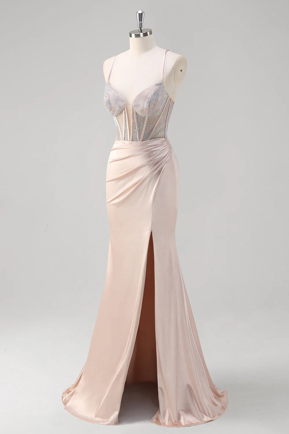 OKBBN Shining Mermaid Strap Tight corset Long Split Ball Dress