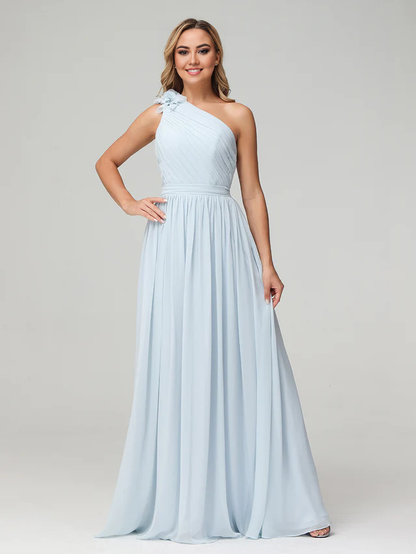 OKBBN Single Shoulder Pocket Chiffon Bridesmaid Dress