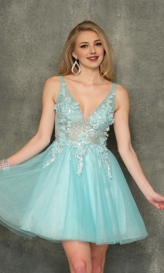 OKBBN adopts a see through tight corset and deep V-neck design for floral Homecoming Dresses
