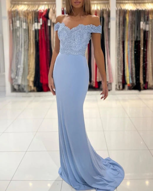 OKBBN Off Shoulder Long Lace Mermaid Ball Dress