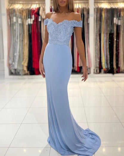 OKBBN Off Shoulder Long Lace Mermaid Ball Dress