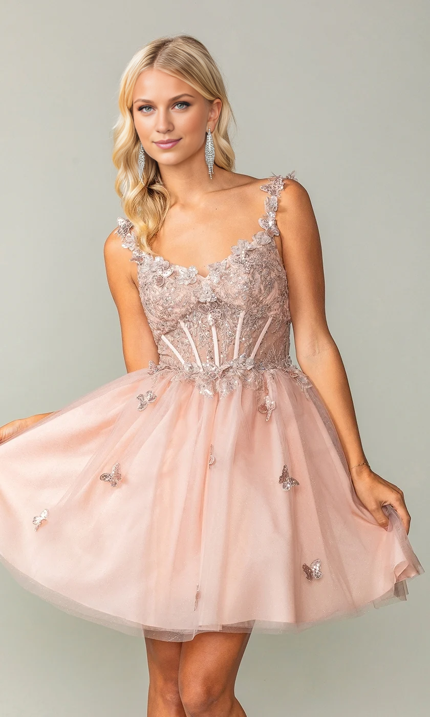 OKBBN's exquisite tight corset style butterfly shoulder straps and thin A-line Homecoming Dresses