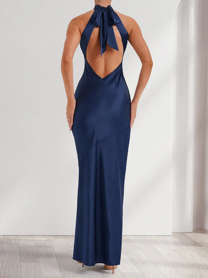 OKBBN tight straight tube backless sleeveless and ankle high slit evening gown