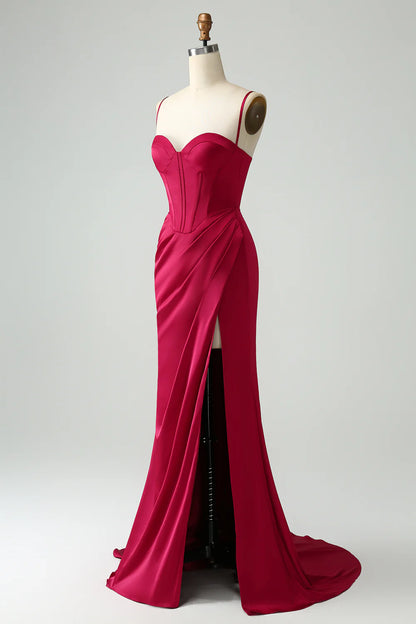 OKBBN mermaid slim shoulder strap pleated slit dance dress