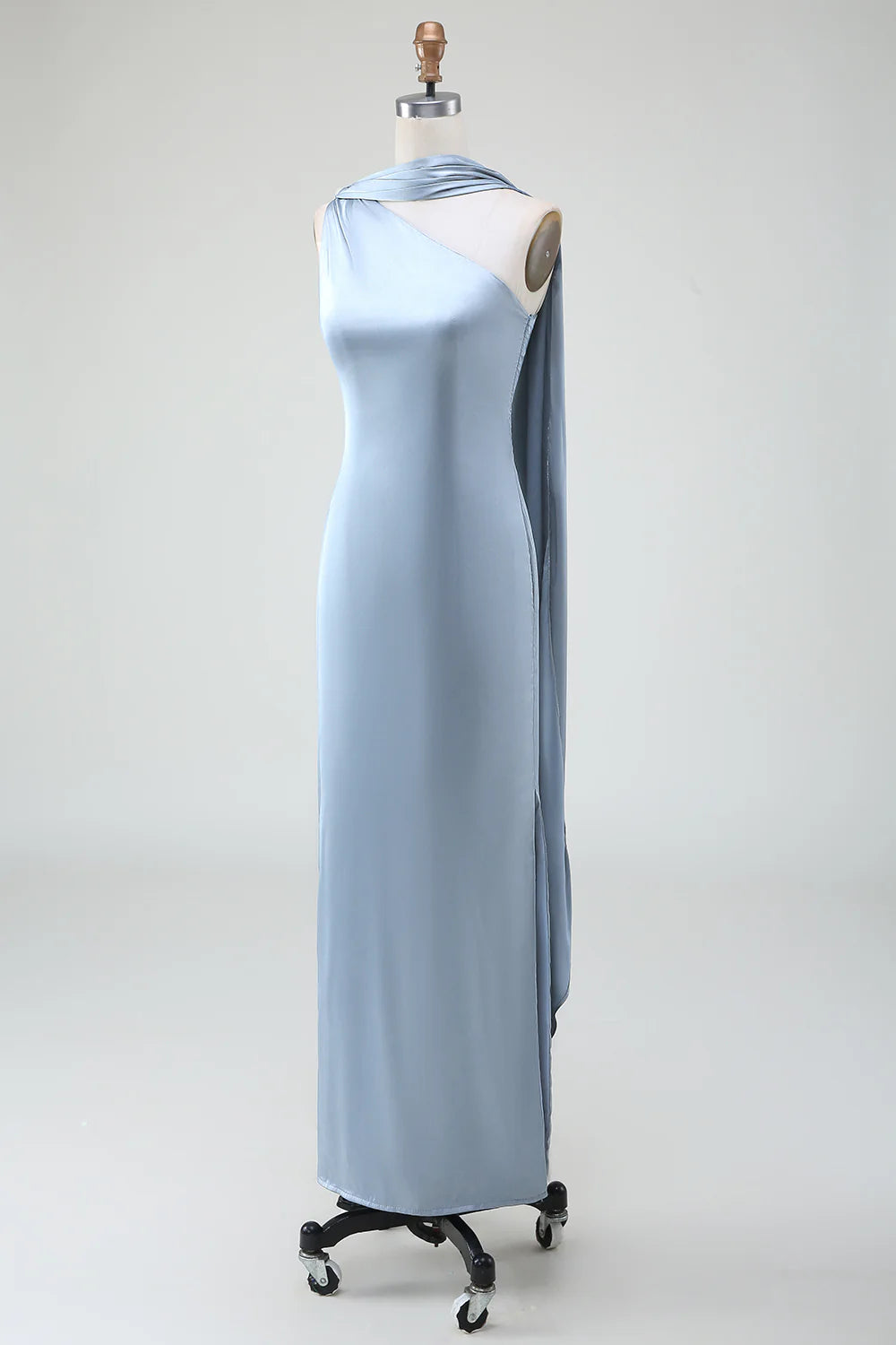 OKBBN tight one shoulder satin long bridesmaid dress