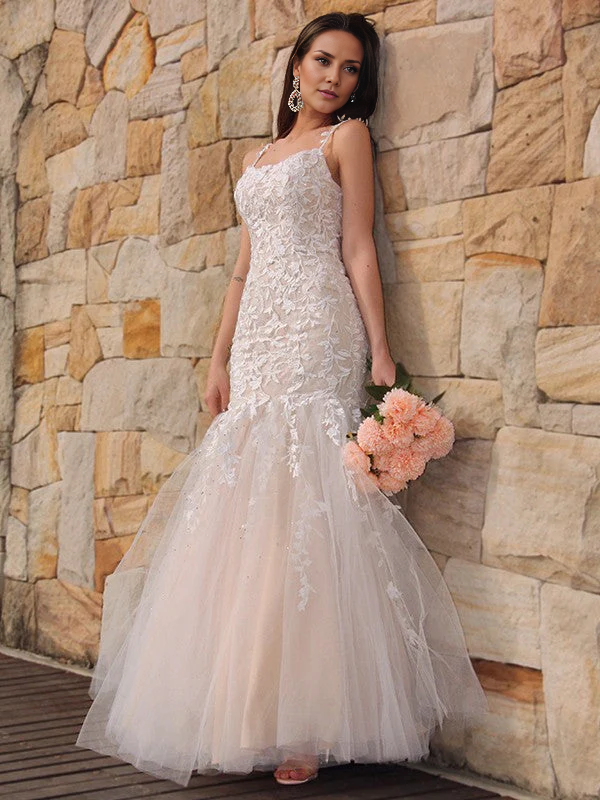 OKBBN Gorgeous Mermaid chiffon applique sleeveless thin shoulder strap and floor dance dress