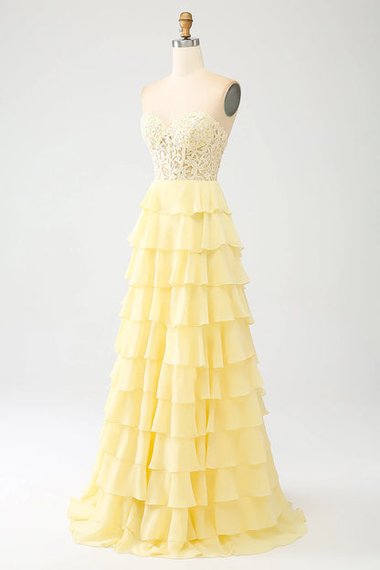 OKBBN A-line Sweetheart Layered Corset Long Ball Dress