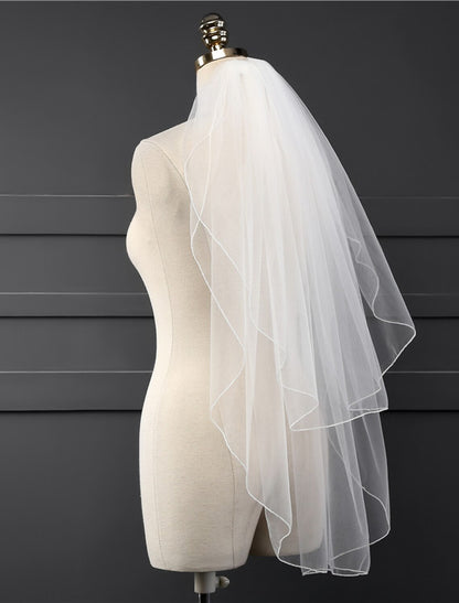 OKBBN two-layer classic solid color chiffon wedding veil