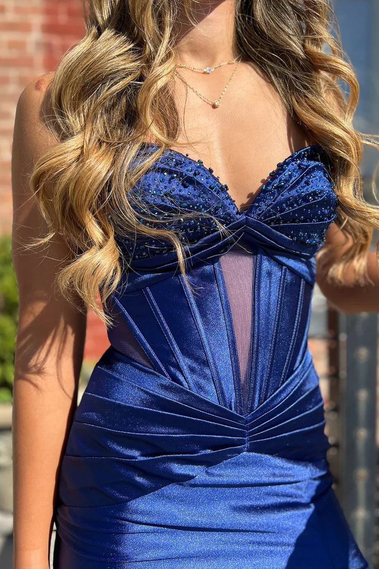 OKBBN Charming Mermaid Sweetheart Satin Long Split Ball Dress