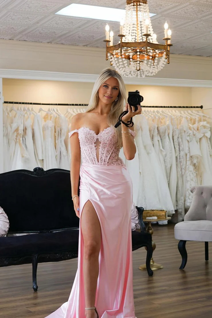OKBBN Charming Mermaid Sweetheart Satin Long Split Ball Dress