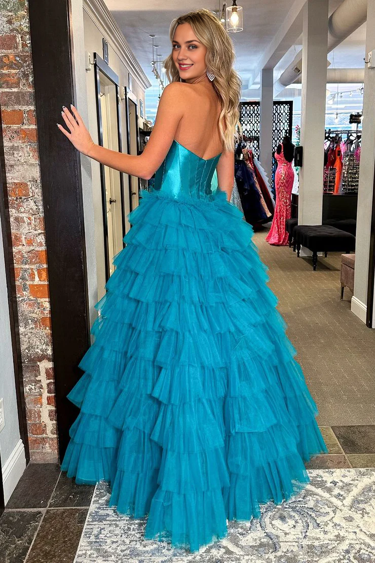 OKBBN Princess Sweetheart Layered Chiffon Long Ball Dress