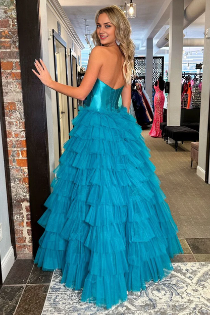 OKBBN Princess Sweetheart Layered Chiffon Long Ball Dress