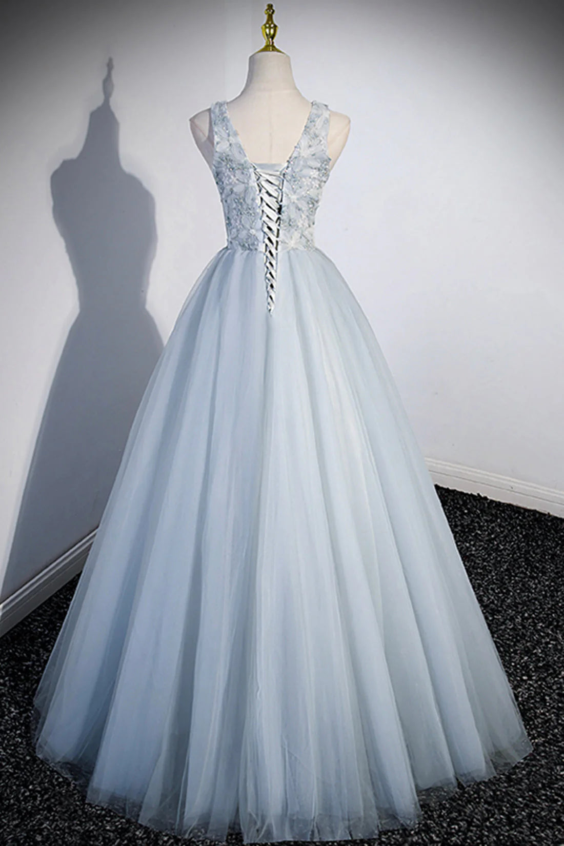 OKBBN elegant and cute V-neck chiffon long ball dress
