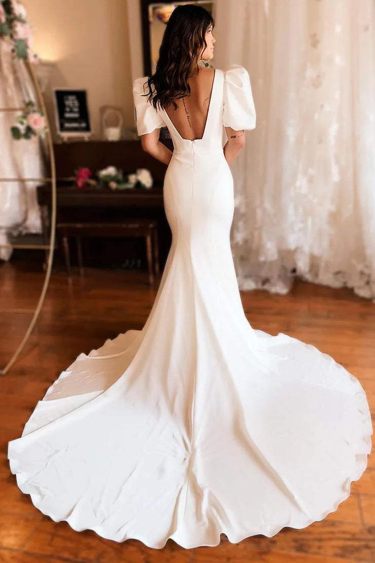 OKBBN Charming Mermaid Square Neck Satin Long Ruffle Ball Dress