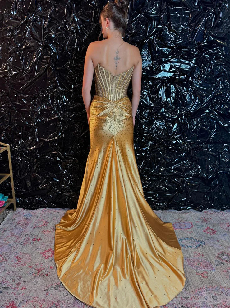 OKBBN enchanting mermaid tight corset slit ball dress