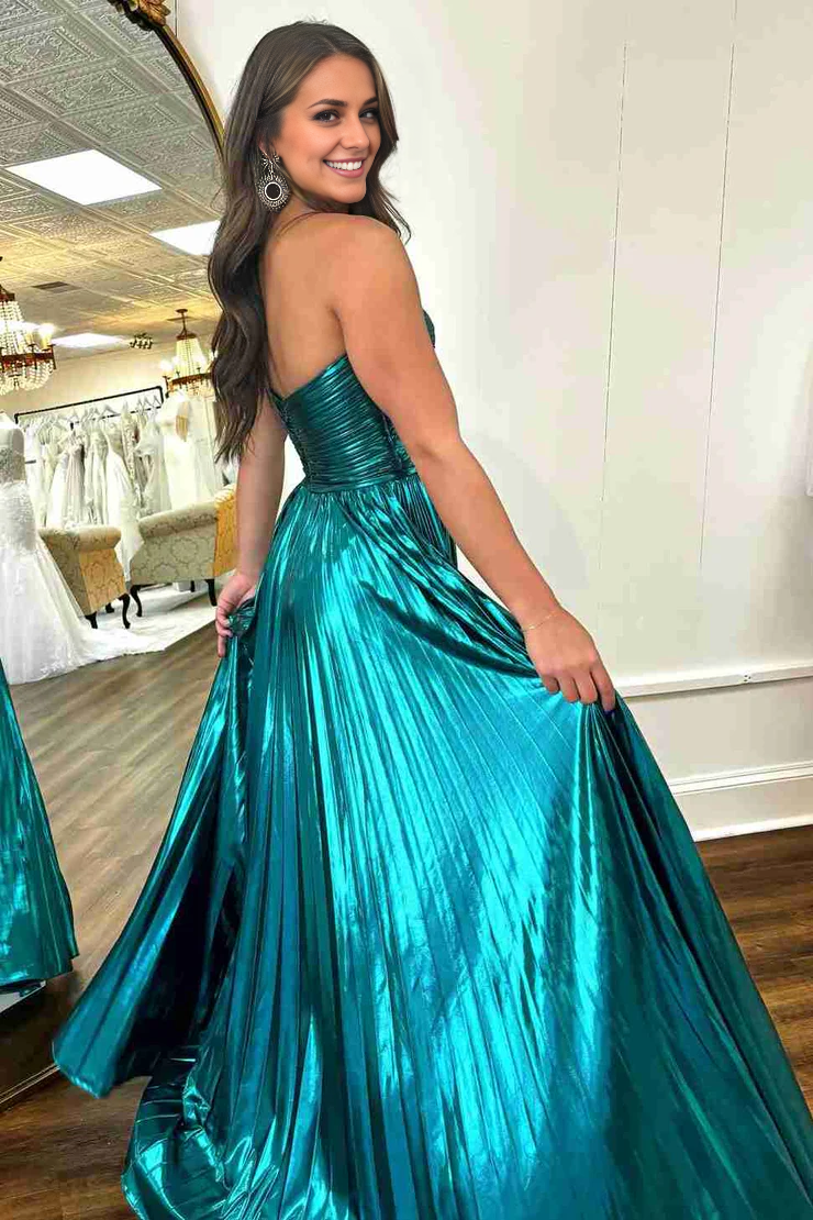 OKBBN Cute A-line Shoulderless Folded Satin Ball Dress
