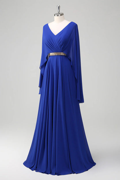 OKBBN A-line V-neck pleated long bridal mother gown