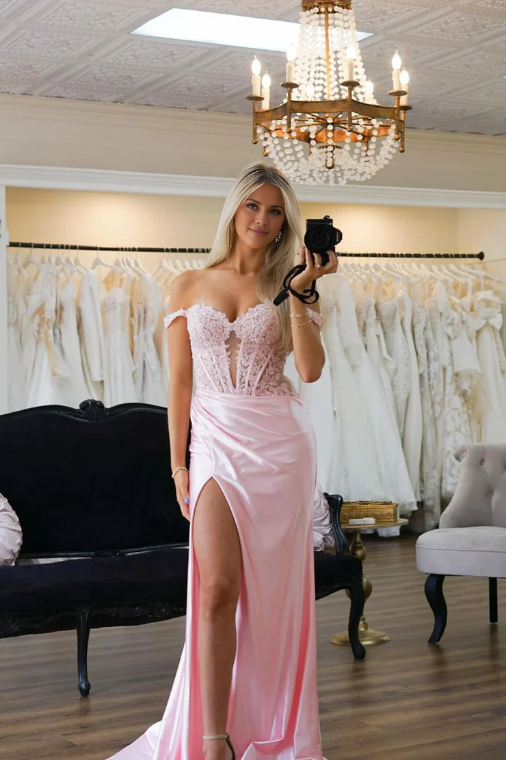 OKBBN Charming Mermaid Sweetheart Satin Split Long Ball Dress