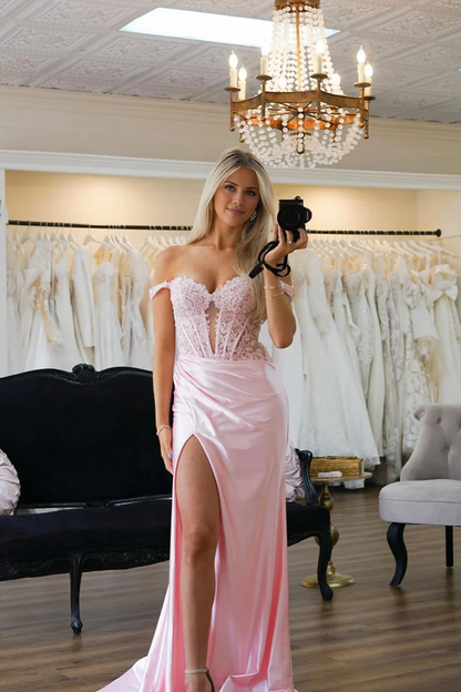 OKBBN Charming Mermaid Sweetheart Satin Split Long Ball Dress