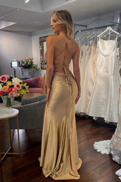 OKBBN Charming Mermaid V-neck Satin Ball Dress