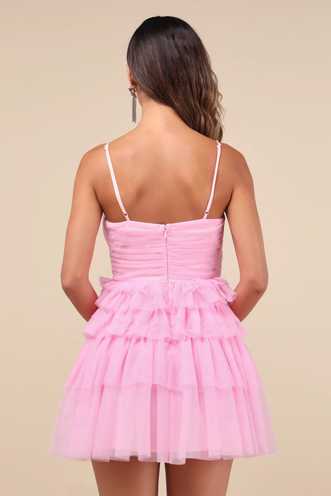 OKBBN's eye-catching multi-layered transparent chiffon pleated sleeveless layered mini sleeveless corset Homecoming Dresses