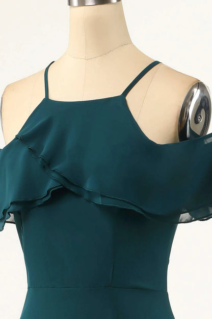 Cold Shoulder Ruffled Bridesmaid Dress
