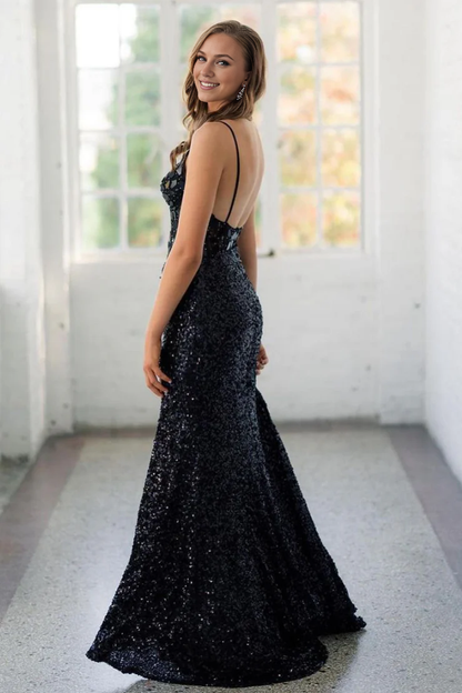 OKBBN Sparkling Mermaid V-neck Glitter Long Ball Dress