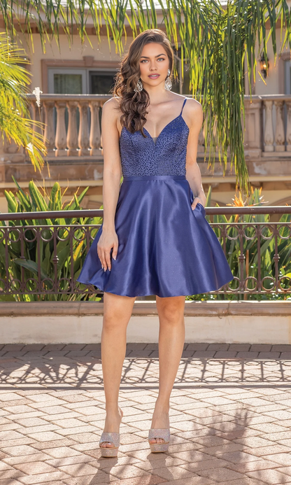 OKBBN sweet short bead V-neck tight corset with slim shoulder straps and waist cinching Homecoming Dresses