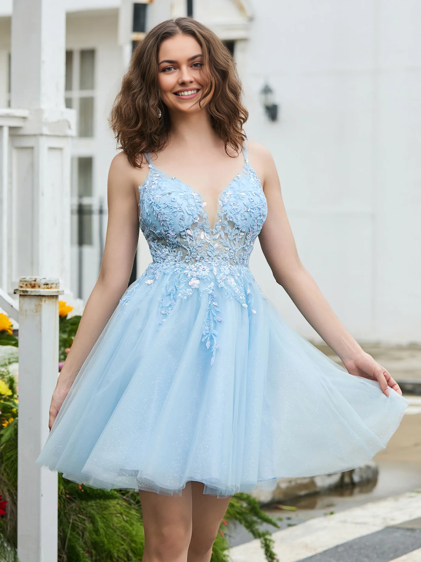 OKBBN Charming Lace Decorative Corset Top Homecoming Dresses