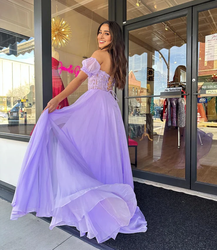 OKBBN Charming A-Shape Sweetheart Chiffon Lace Ball Dress