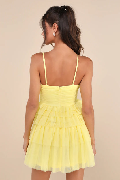OKBBN's eye-catching chiffon pleated sleeveless layered mini Homecoming Dresses
