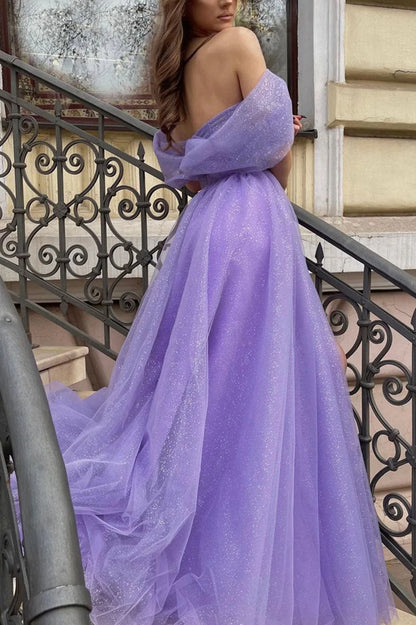 OKBBN chiffon long A-line off shoulder ball gown